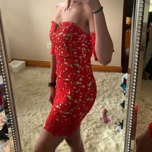 Red lace cocktail dress